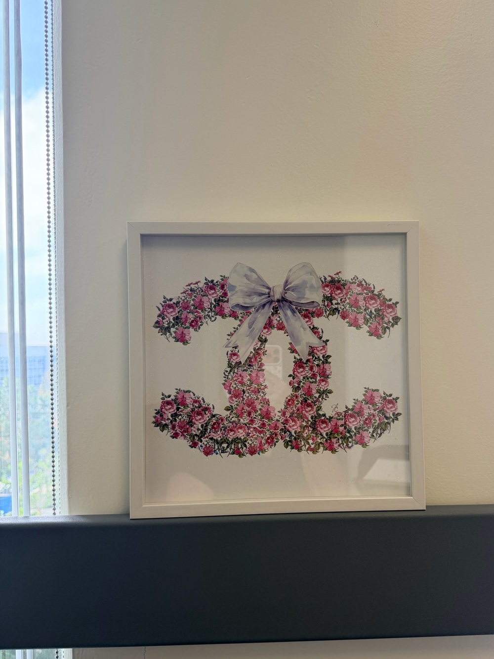 Floral Chanel Logo Framed Art - Pink and Green